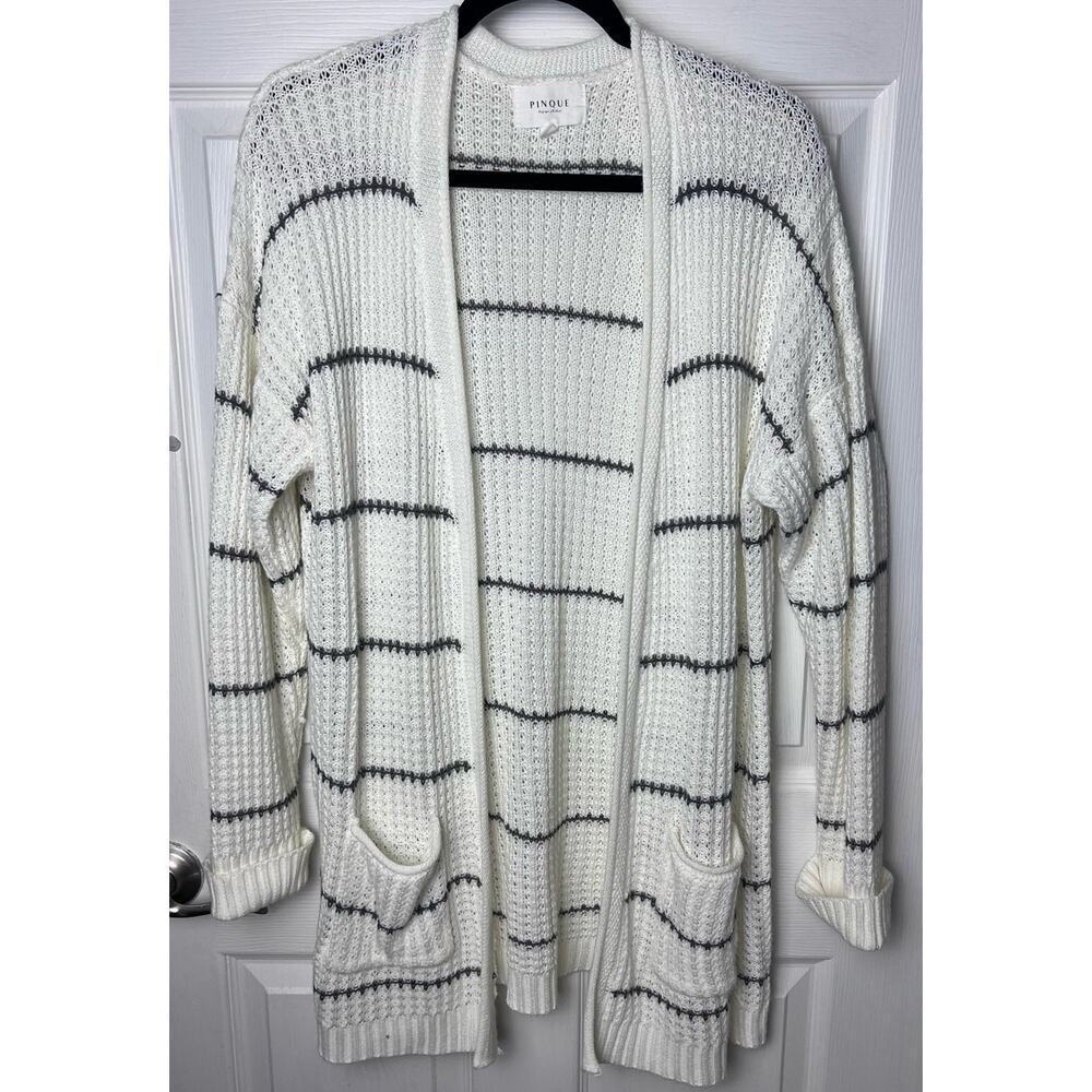 Pinque Analeigh Two Pocket Textured Open Front Cardigan Cream Size XXL